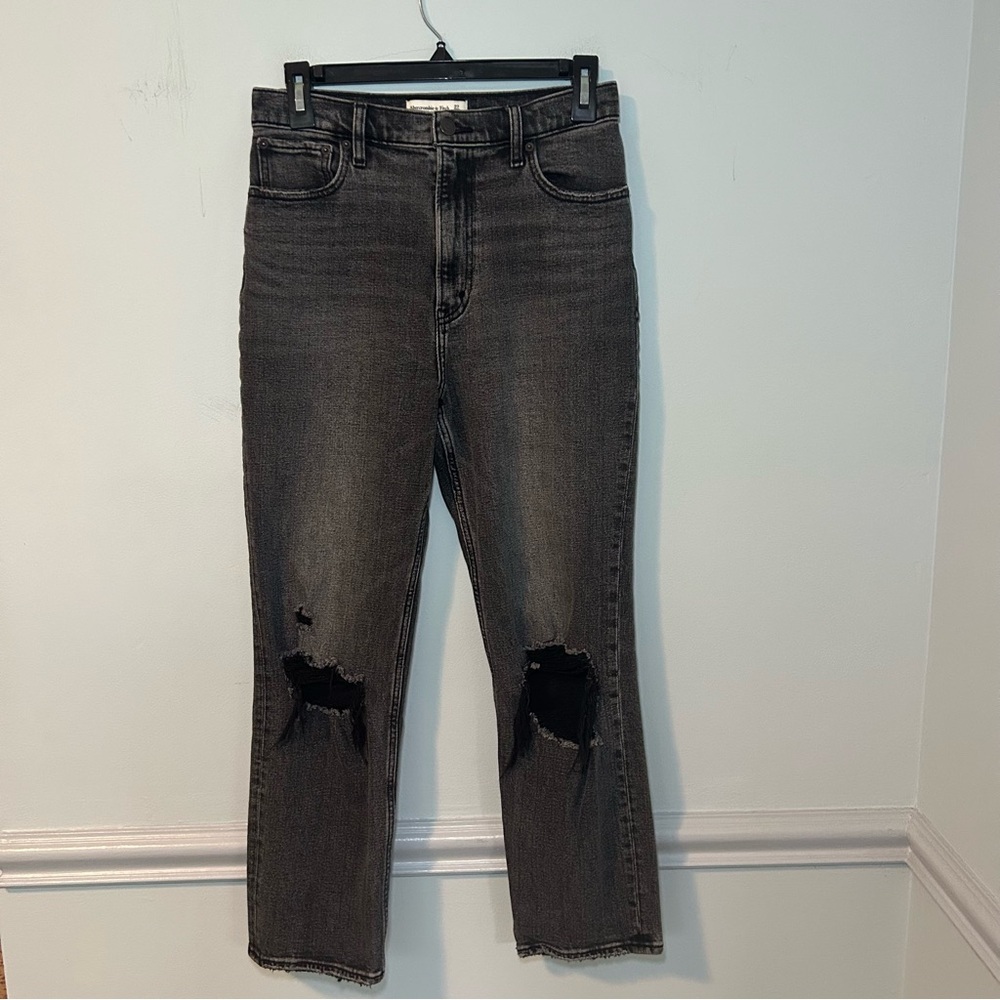 Abercrombie & Fitch Black The Ankle Straight Ultra High Rise Ripped Jeans Side 4